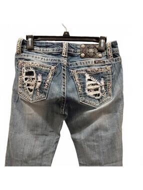 "Miss Me"Sz.28 Cuffed Skinny Light Blue Distressed Embroidered Back Pocket Jeans